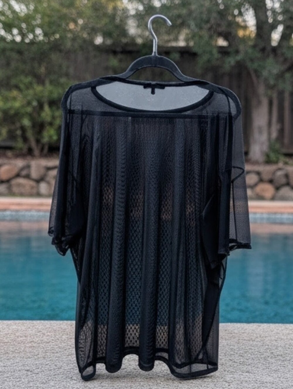 Semi-Sheer Mesh Cover Up Blouse - Black